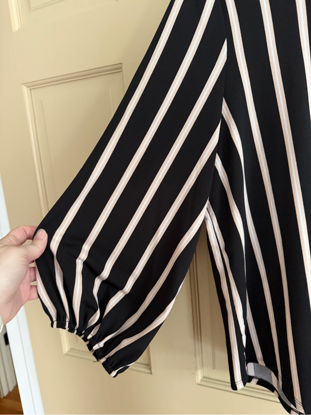 Adrianna Papell Black and White Vertical Stripe Blouse - Picture 3 of 7